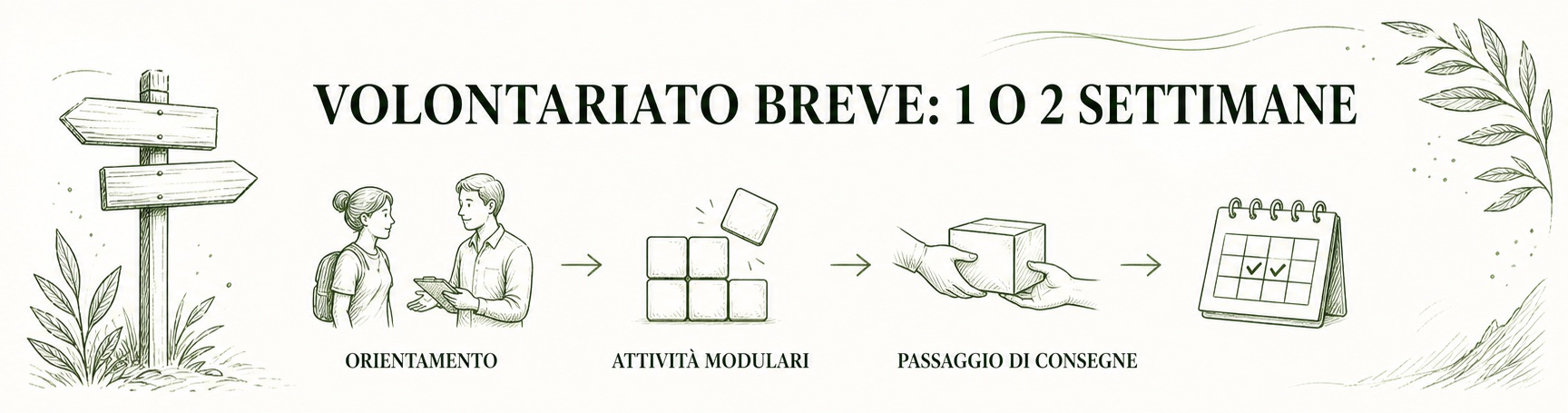 Illustrazione informativa per volontariato all’estero per 1 o 2 settimane: guida pratica