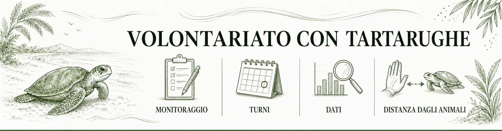 Illustrazione informativa per volontariato con tartarughe marine: progetti e stagioni